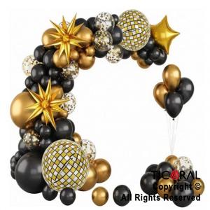 SET DE GLOBOS ARCO XL ESFERA NEGRO Y ORO LA756 103 UNIDADES